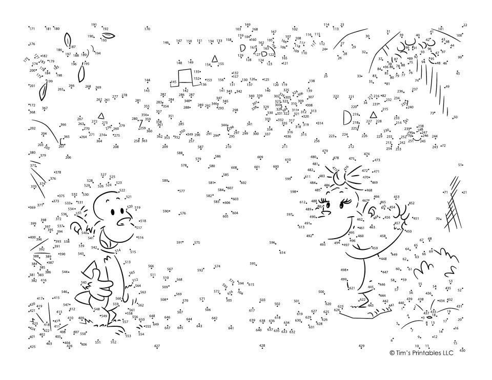 Valentine dot-to-dot, over 600 numbered dots: students connect them in number order around two cartoon monkeys