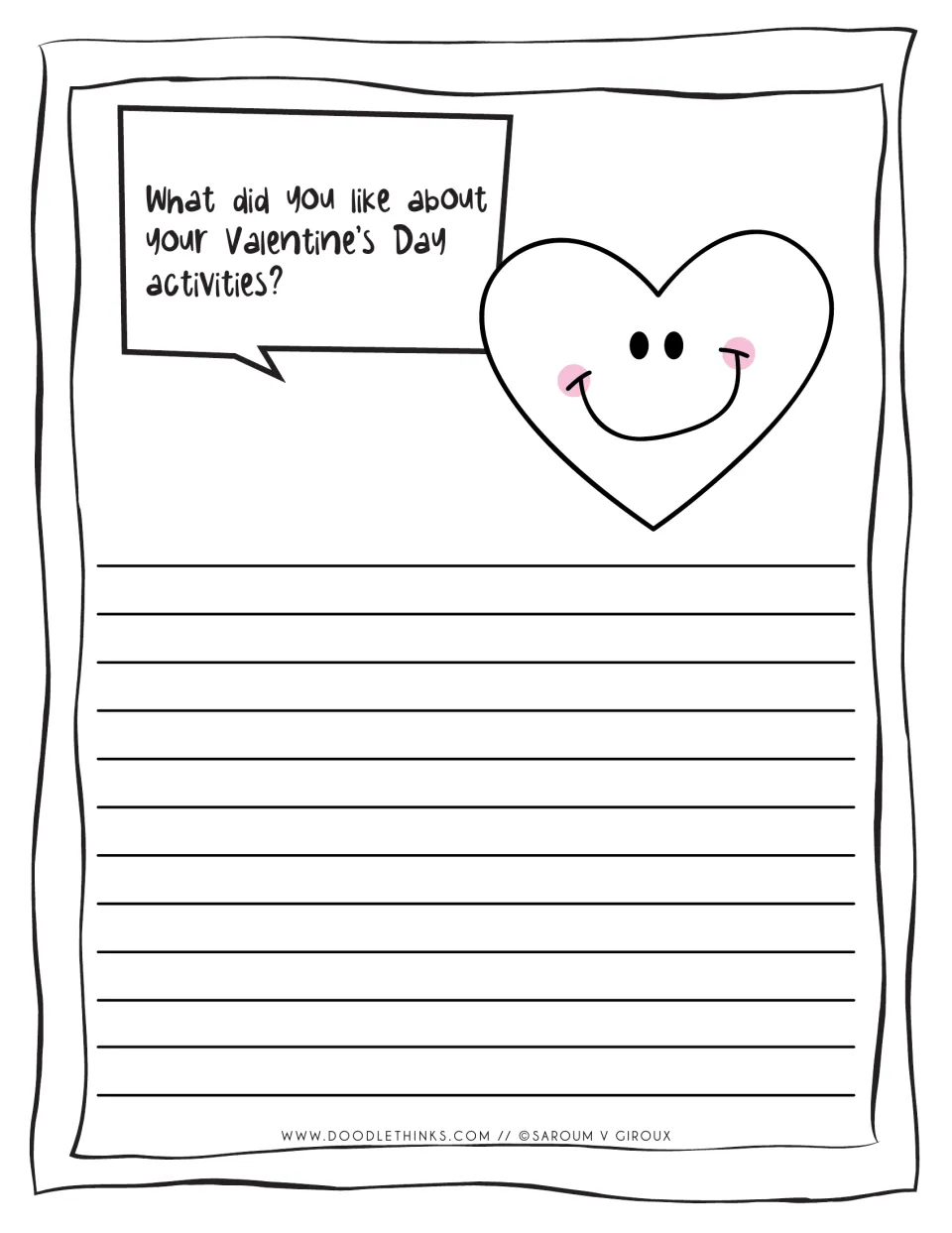 Valentine's activity reflection: students write a longer answer about what they liked, using narrow-ruled writing space