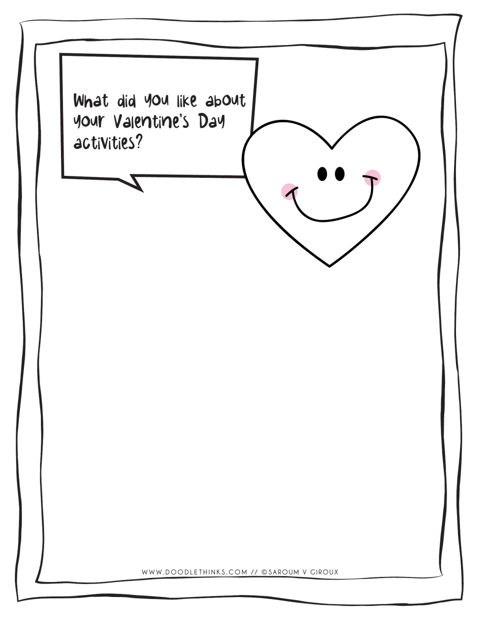 Draw-your-answer reflection: students draw what they liked about their Valentine's Day activities beside a smiling heart