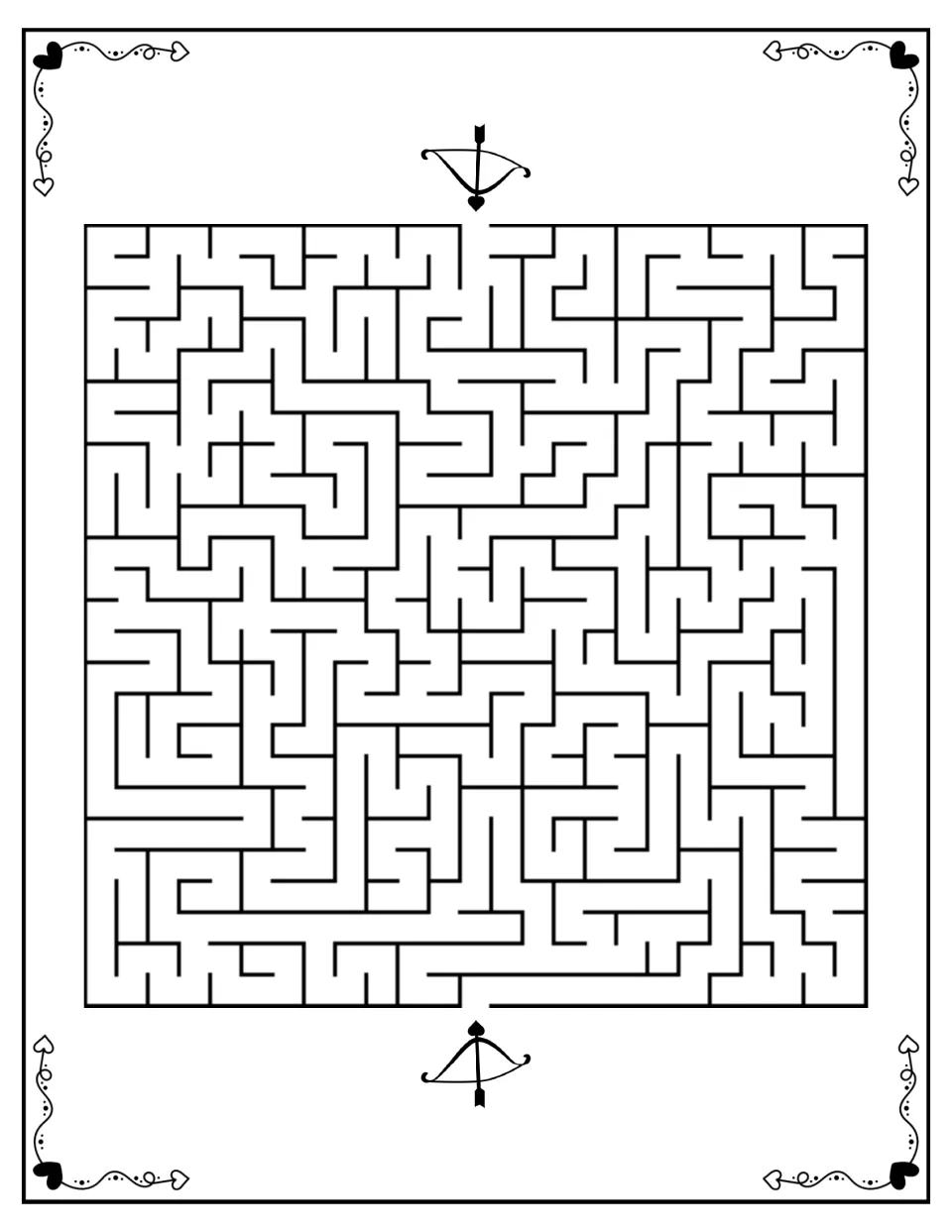 First square puzzle in the Valentine’s Day maze section, with an entrance at the top and an exit at the bottom