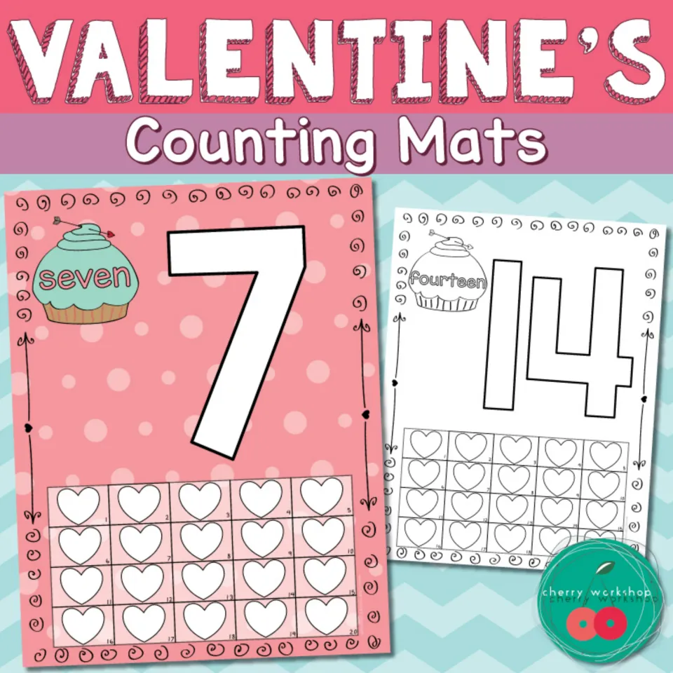 Counting mats cover showing a color sample for seven and a black-and-white sample for fourteen.