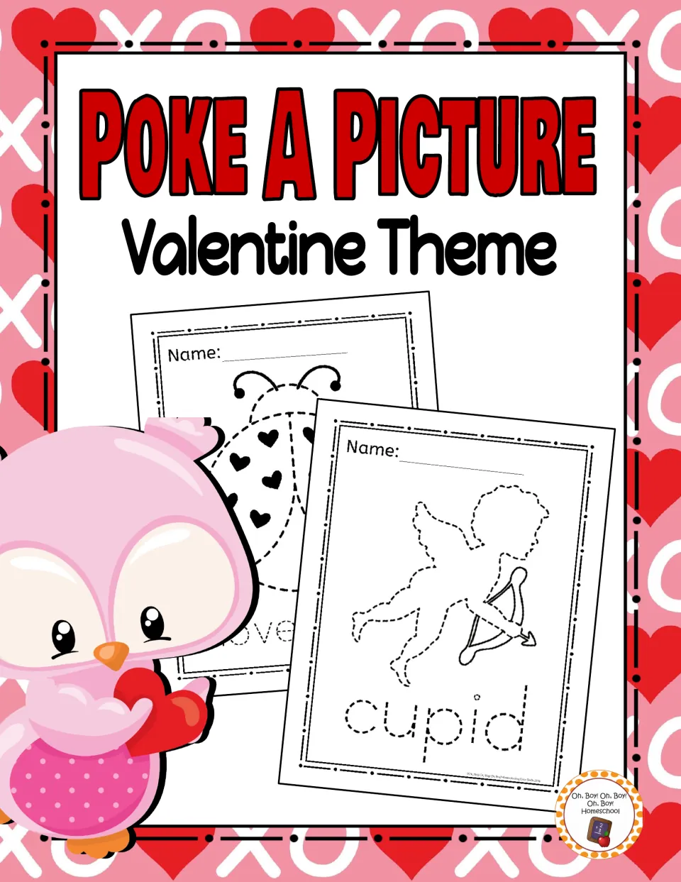Valentine's Day Poke a Picture cover showing sample pages with dashed cupid and love bug pictures and words