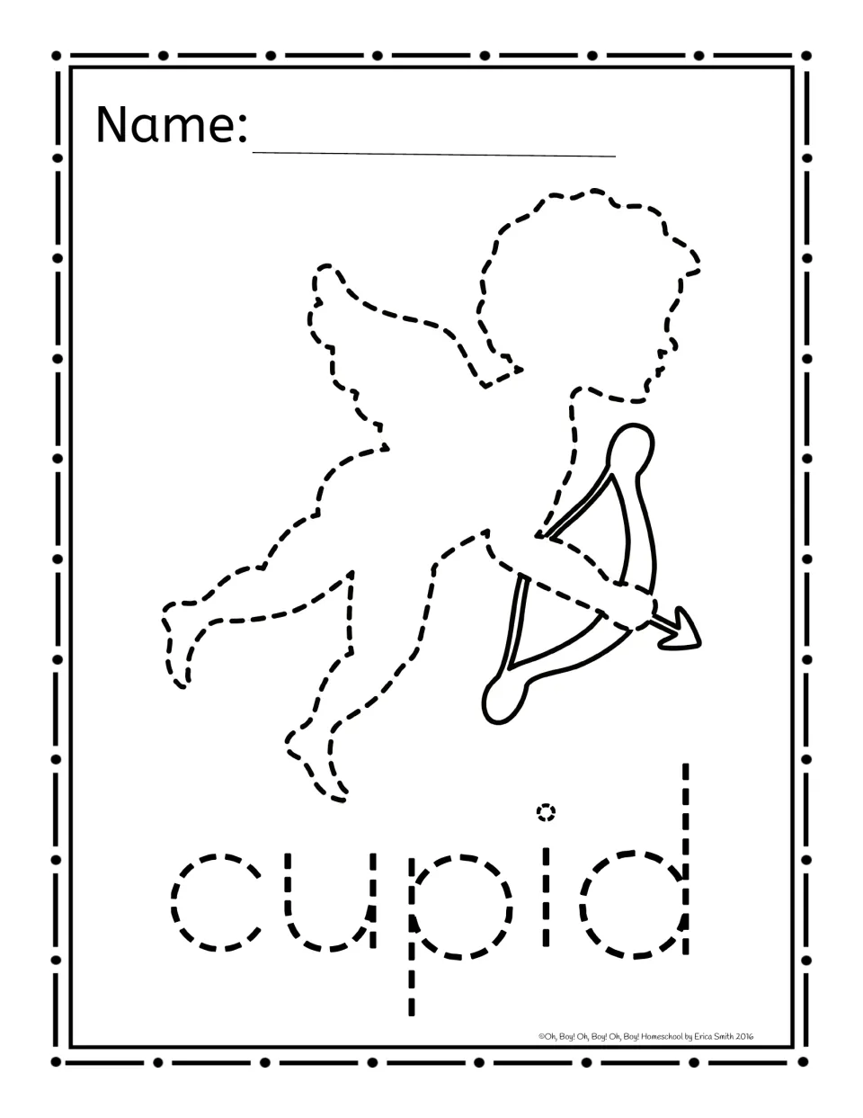 Poke page: dashed outline of cupid with bow and arrow above the dashed word 'cupid' to poke along with a tack