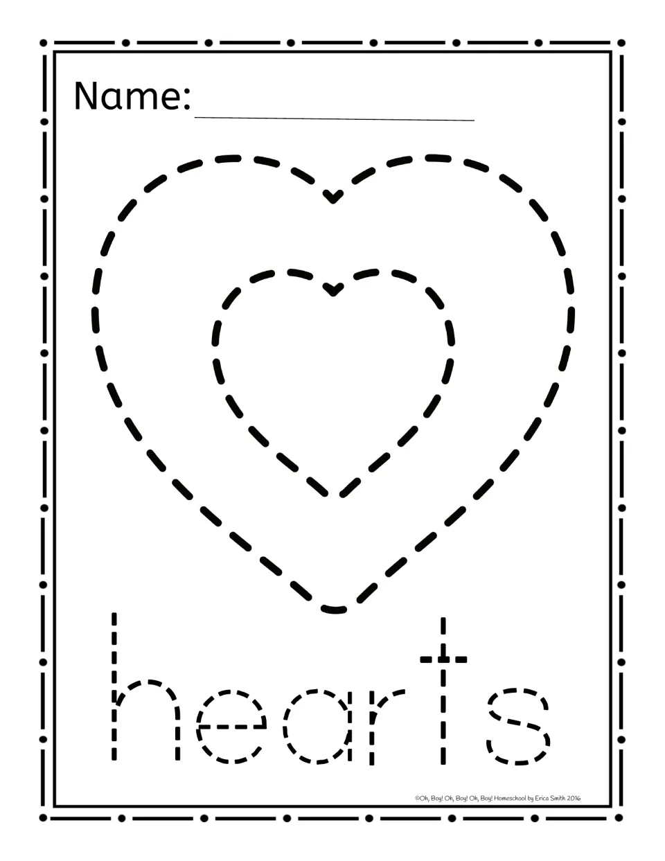 Poke page: a dashed heart inside a larger dashed heart above the dashed word 'hearts' to poke with a tack