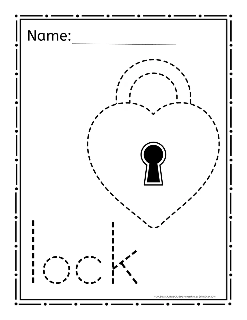 Poke page: dashed heart-shaped padlock with a solid keyhole beside the dashed word 'lock' to poke with a tack