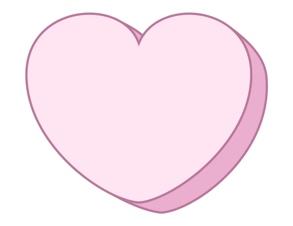Blank candy heart in pale pink with a shaded edge and no saint, feast day or text, left open to fill in by hand