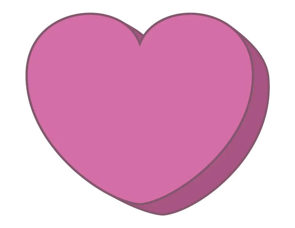 Blank candy heart in deep rose pink with a shaded rim and nothing printed on it, the darkest of the three empty hearts