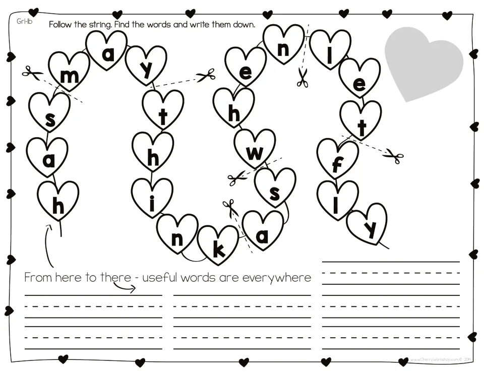 Sight-word set 1 with word boundaries marked: find and write has, may, think, as, when, let, and fly