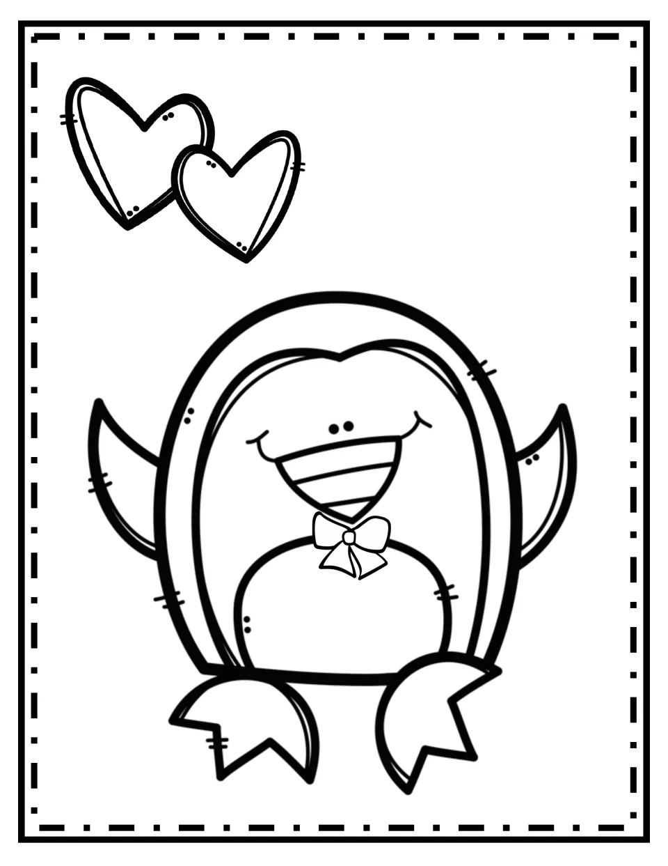 Baby boy penguin coloring page with a bow tie, for showing the phenotypes selected from Punnett squares