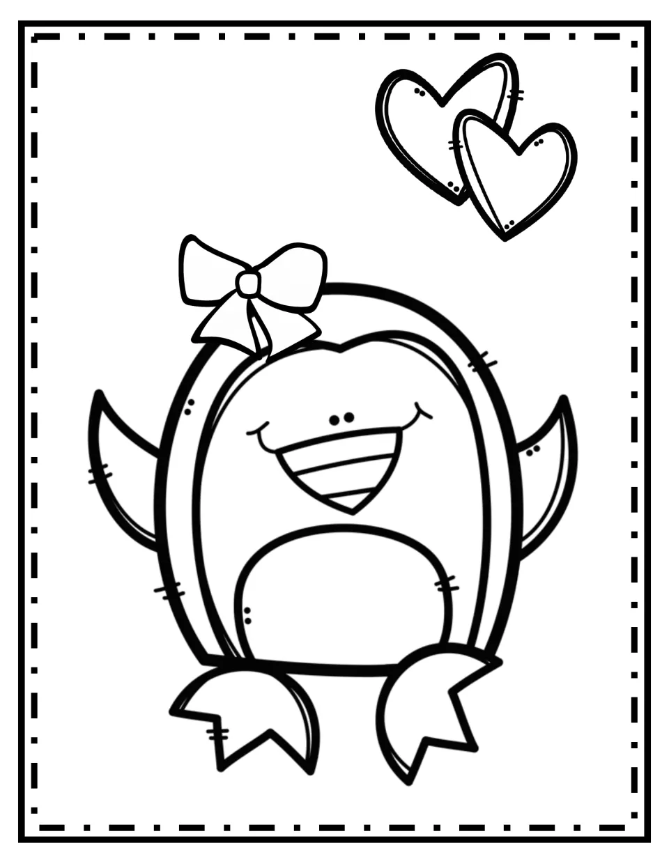 Baby girl penguin coloring page with a head bow, for showing phenotypes selected from Punnett squares