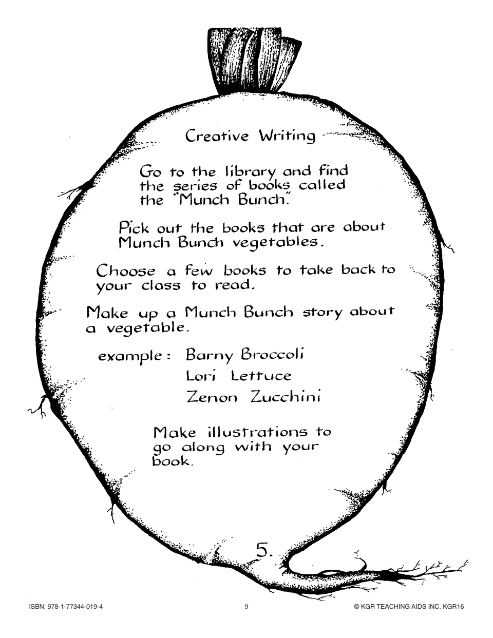 Creative writing 5: find Munch Bunch books and write a vegetable story, such as Barny Broccoli or Zenon Zucchini