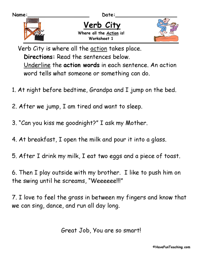 Verb City Worksheet teaching resource preview