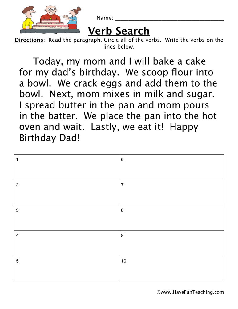 Verb Story Search Worksheet teaching resource preview