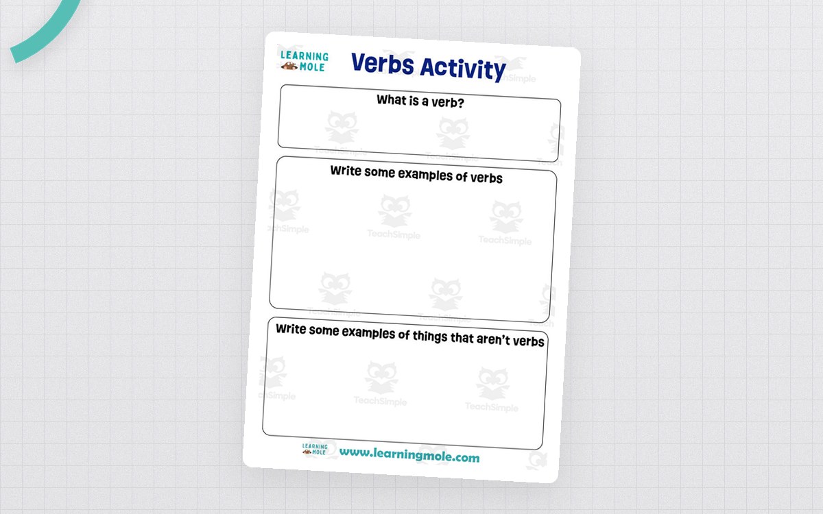 Verbs Activity preview: Single open-ended verb-definition and example-generation activity page