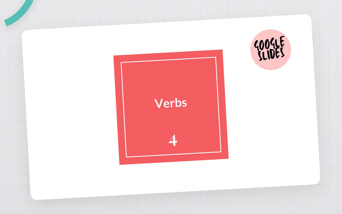 Verbs Google Slides cover with a red title slide.