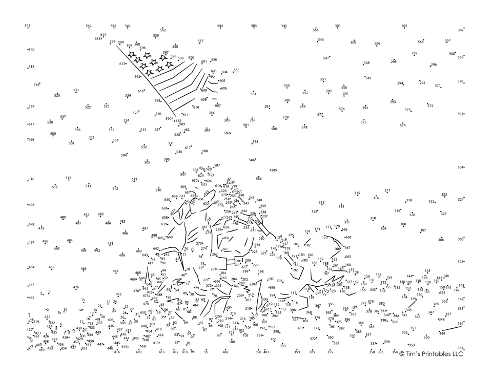 Veterans Day dot-to-dot of figures raising a flag: students connect over 600 numbered dots in order to reveal the scene