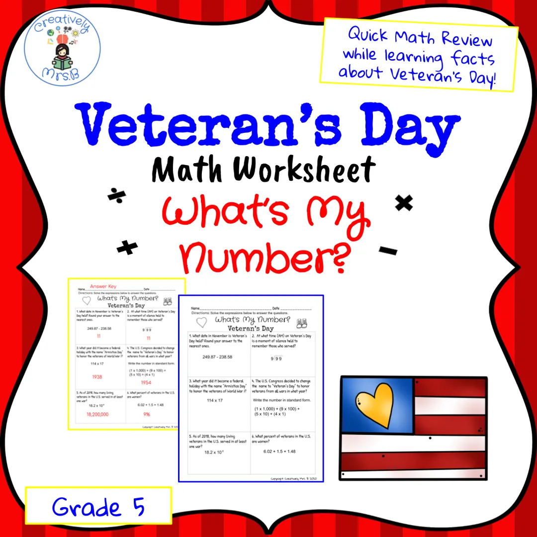 Veteran's Day Math Trivia Worksheet – cover