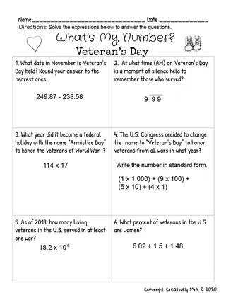 Veteran's Day Math Trivia Worksheet – sample page 2