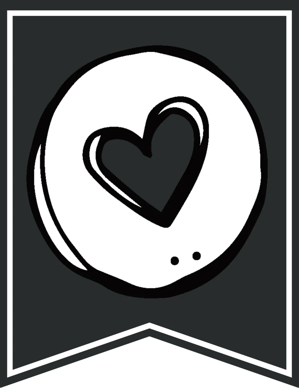 Banner pennant with a lowercase o on charcoal gray, drawn as a white circle holding a heart, the second letter of Honoring