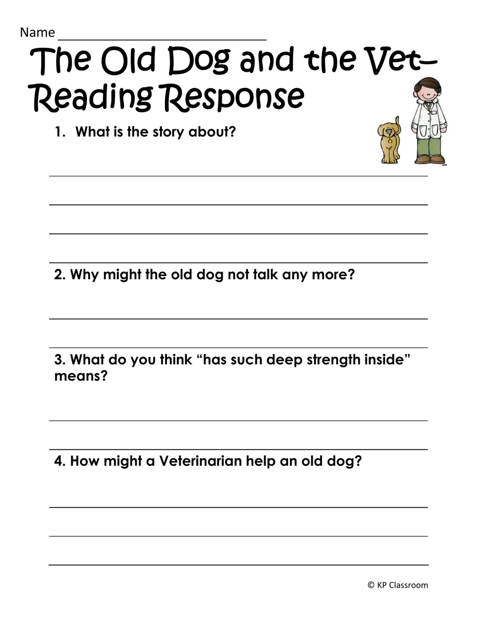 Poem reading response: students explain what the story is about, the phrase deep strength inside and how a vet helps