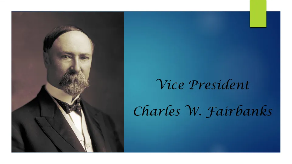 Biography presentation cover featuring a portrait and the title 'Vice President Charles W. Fairbanks'