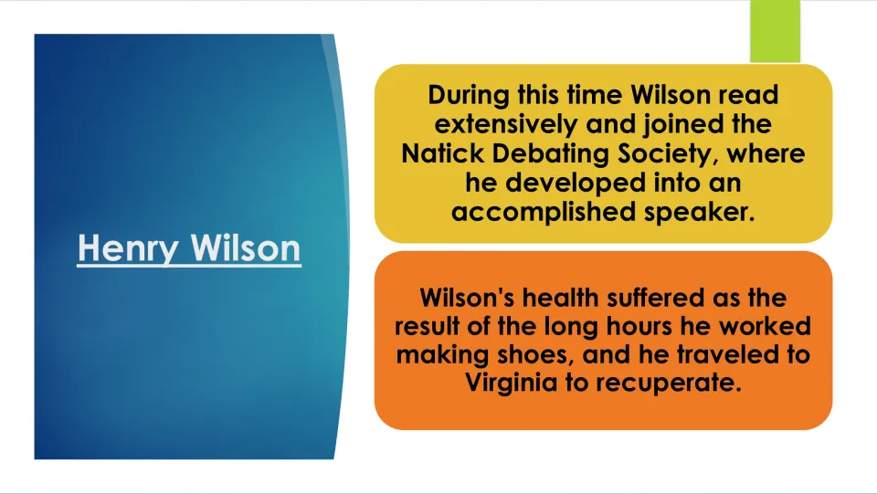 Early adulthood slide covering Wilson's reading, Natick Debating Society membership, and recovery in Virginia