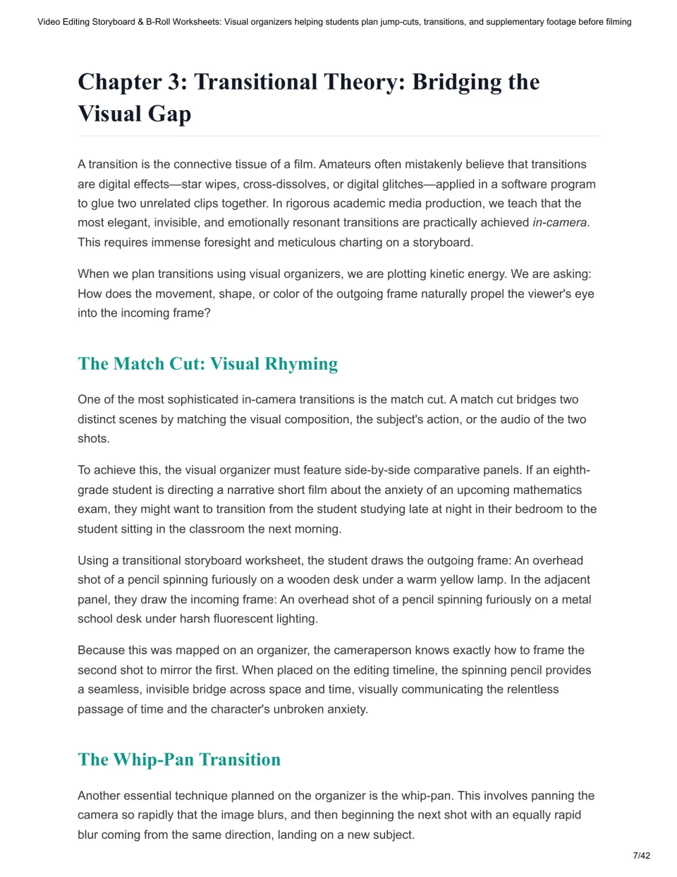 Chapter 3 reading on in-camera transitions: a spinning-pencil match cut example and an introduction to the whip-pan