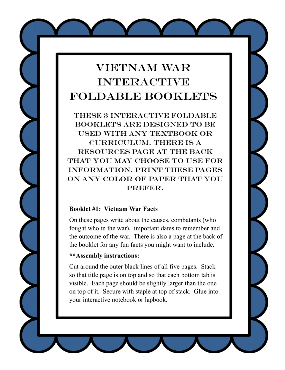 Introduction to the three booklets and instructions for writing about and assembling the war facts booklet