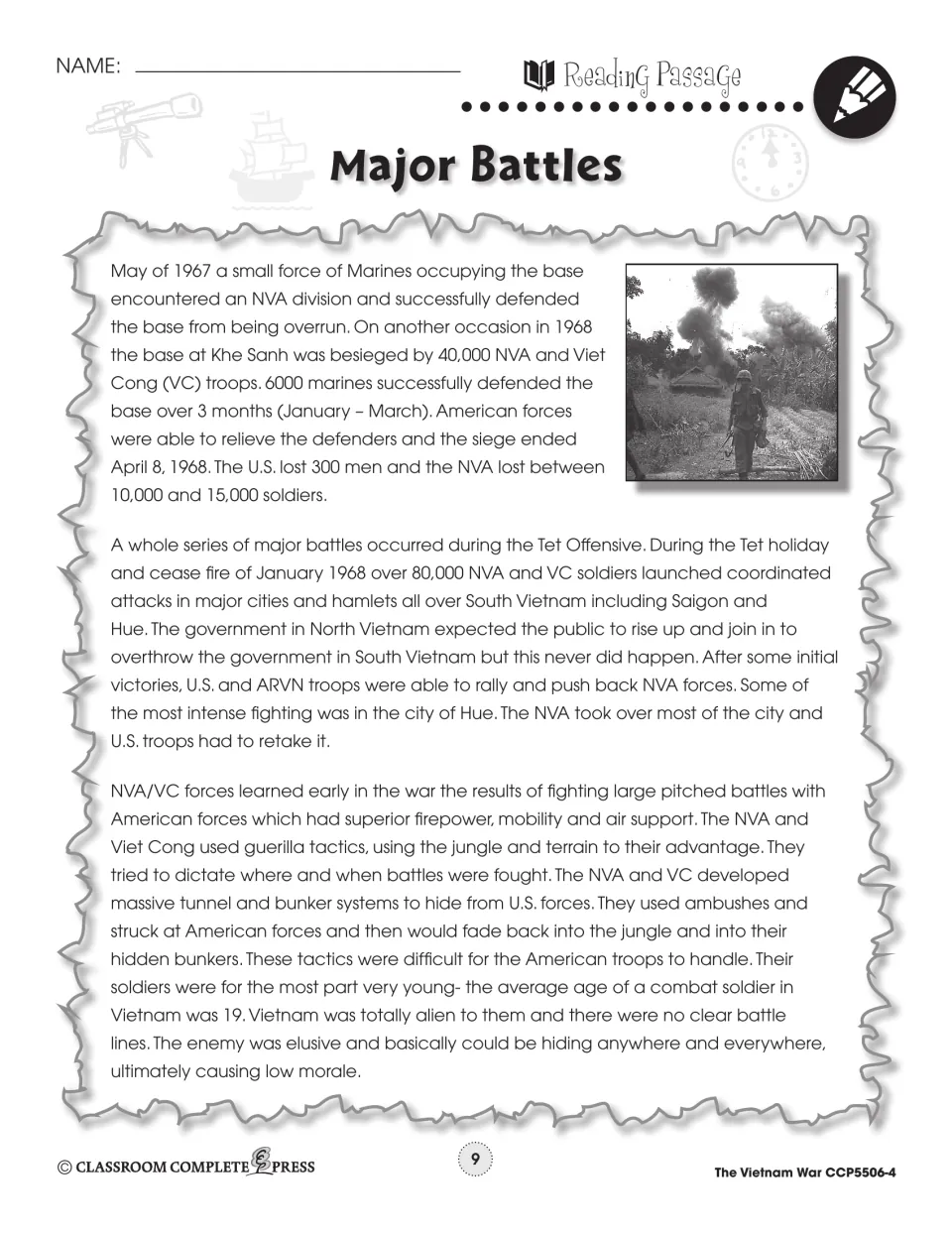 Reading passage part 2: the 1968 siege of Khe Sanh, the Tet Offensive in Saigon and Hue, and guerilla tactics