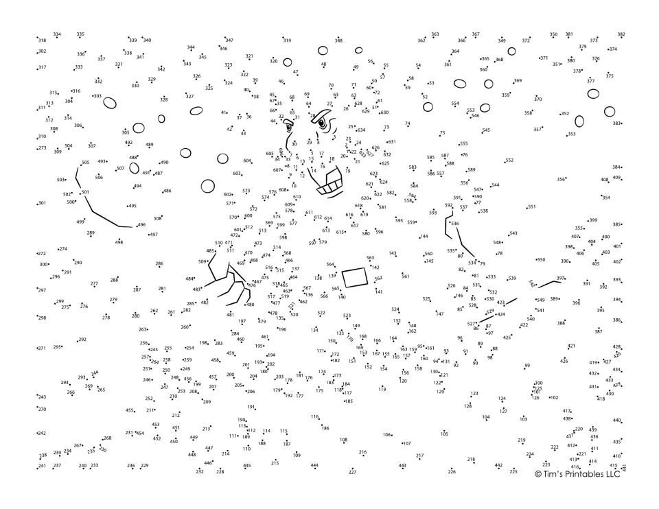 Viking dot-to-dot puzzle: connect 634 numbered dots to reveal a warrior holding an axe and shield