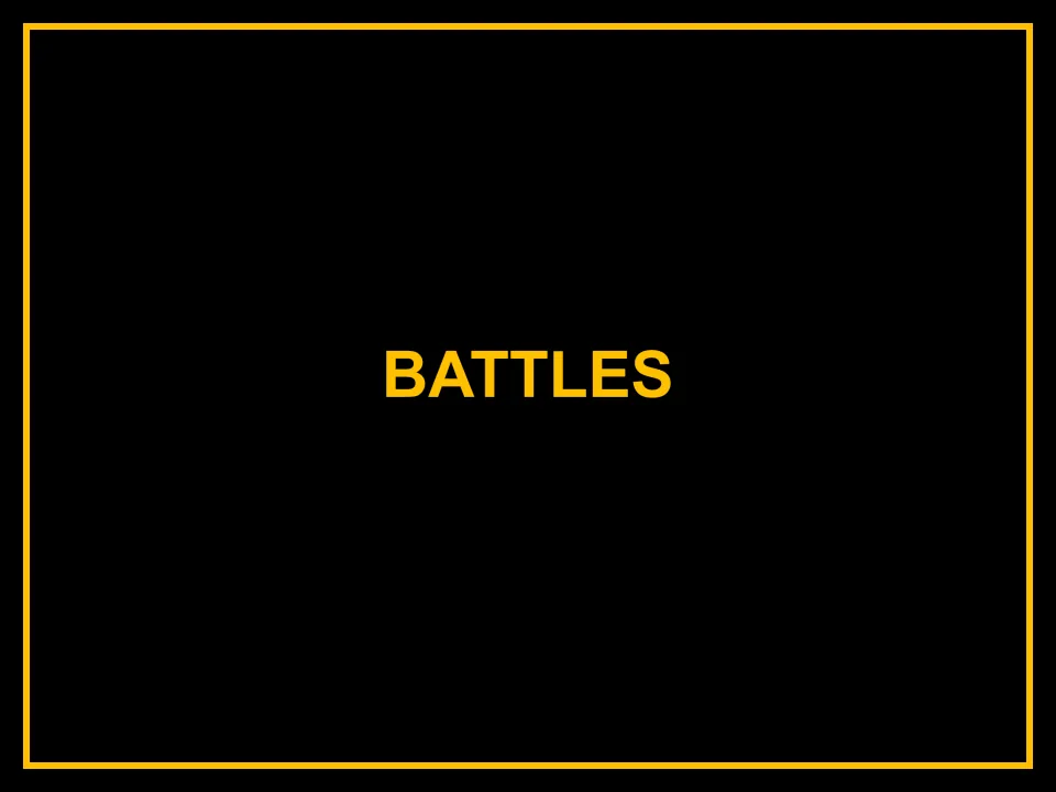 Battles section divider in the trireme presentation, displaying 'BATTLES' as the next topic after crew