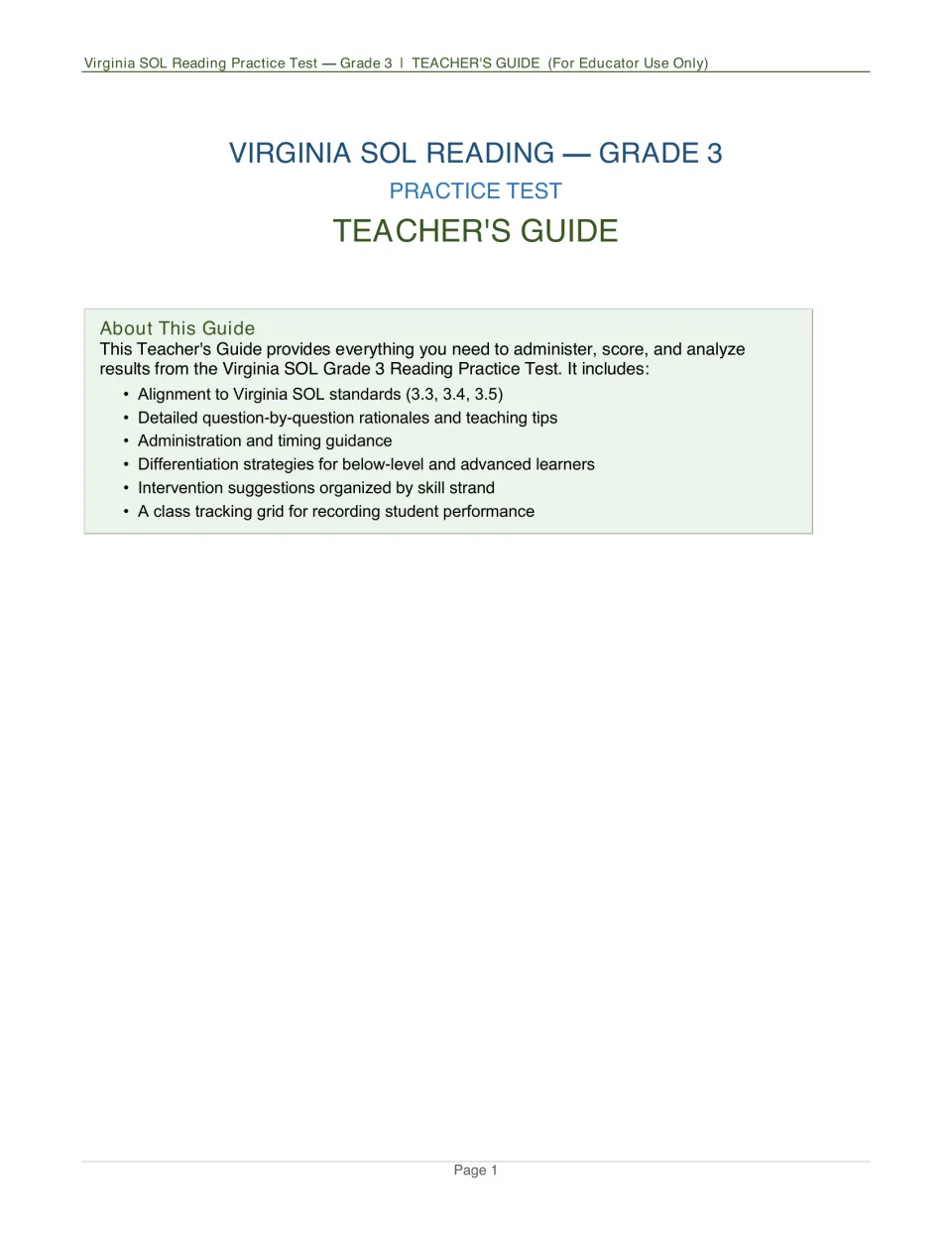 Teacher’s guide cover for Grade 3 reading practice, introducing scoring, teaching tips, and skill analysis