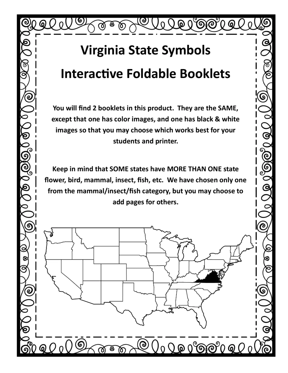 Introduction: two matching booklets, one in color and one in black and white, with Virginia shaded on a U.S. map
