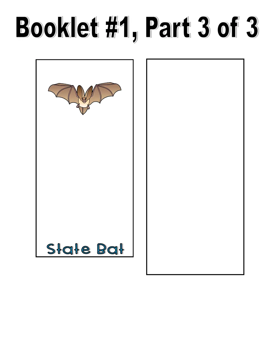 Color booklet cut-out pieces, part 3 of 3: a state bat page with a long-eared bat and a blank extra page for any symbol