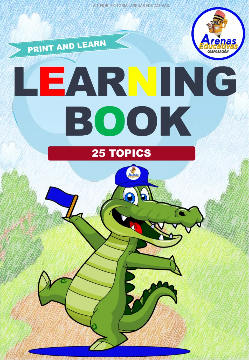 Vocabulary book cover labeled 'Learning Book' and '25 Topics,' with the instruction 'Print and Learn'