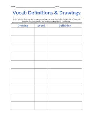 Vocabulary Definitions & Drawings Worksheets – cover