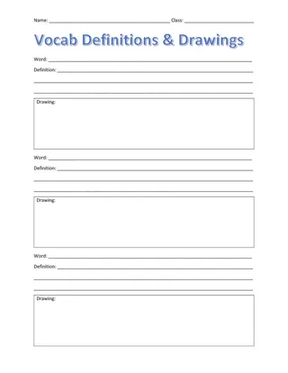 Vocabulary Definitions & Drawings Worksheets – preview 1