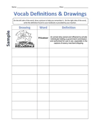 Vocabulary Definitions & Drawings Worksheets – preview 2