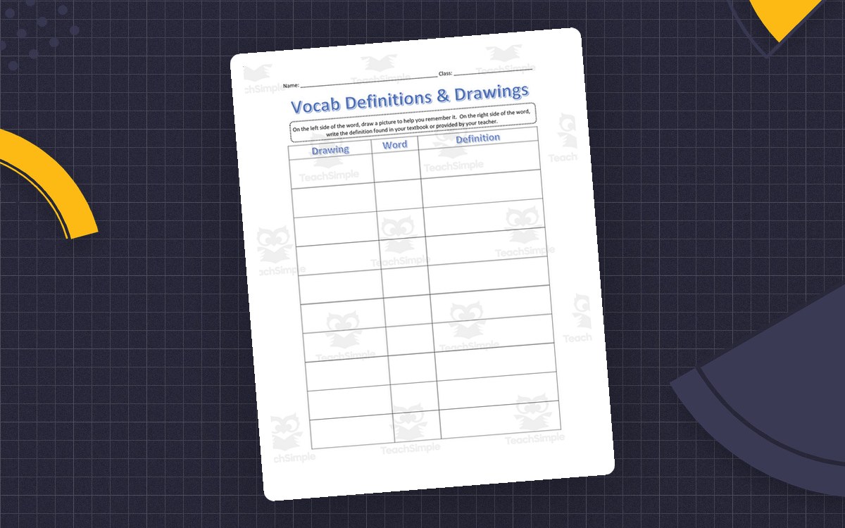 Vocabulary Definitions & Drawings Worksheets preview