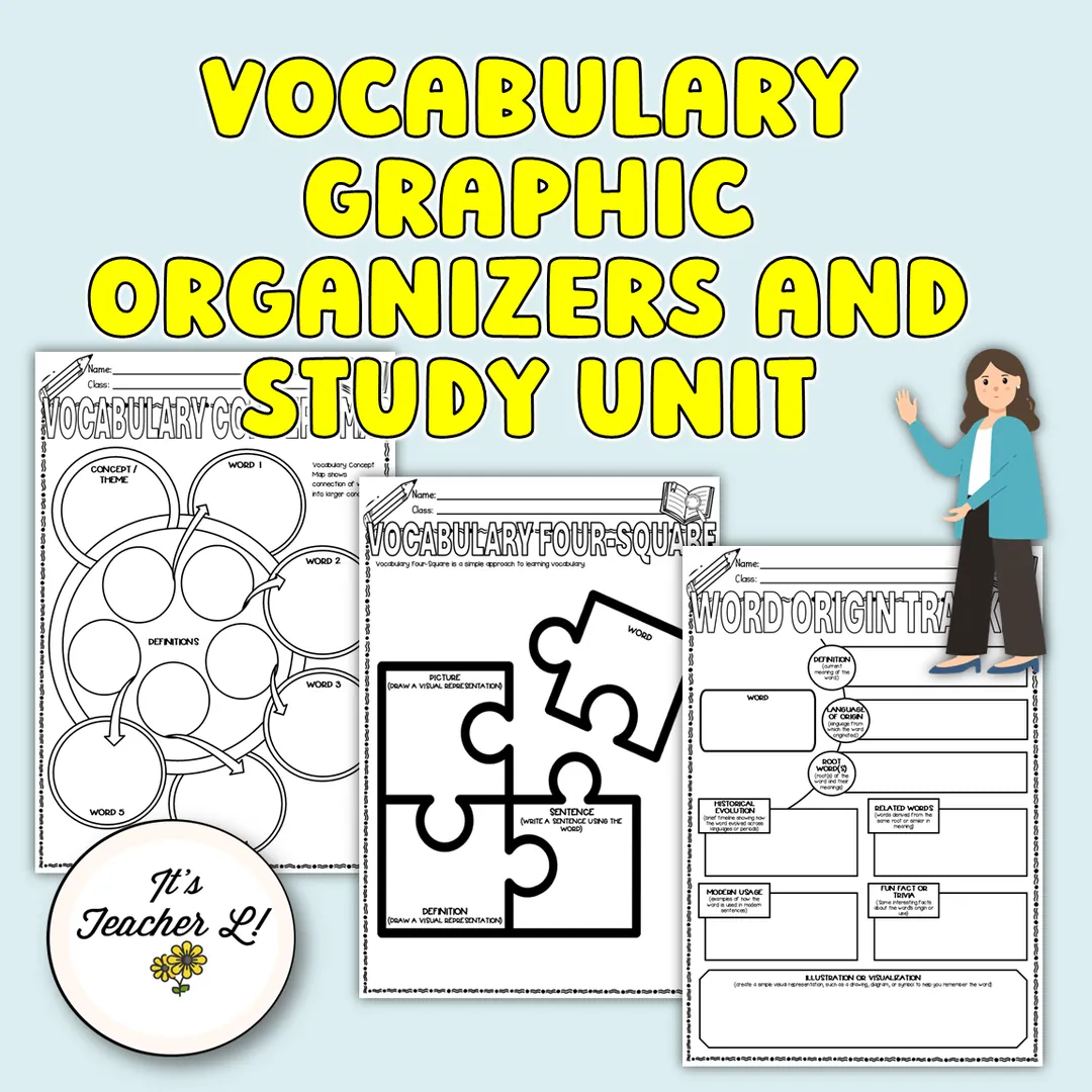 Vocabulary Graphic Organizers and Study Unit — Grades 6–8 – cover