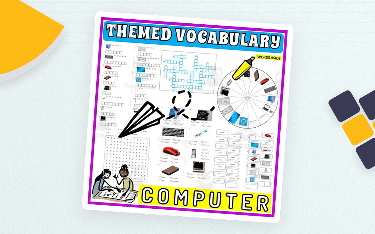 Vocabulary with Flash Cards | Crossword Wordsearch Anagram COMPUTER cover.