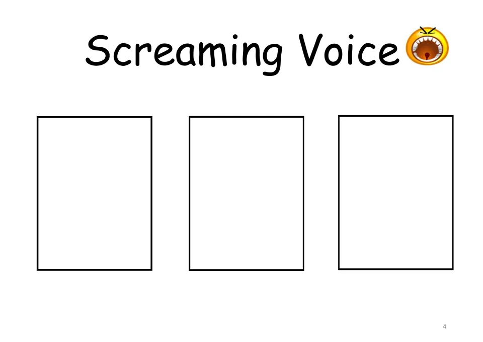 Screaming voice sorting mat: students place three picture cards showing situations that call for the loudest voice