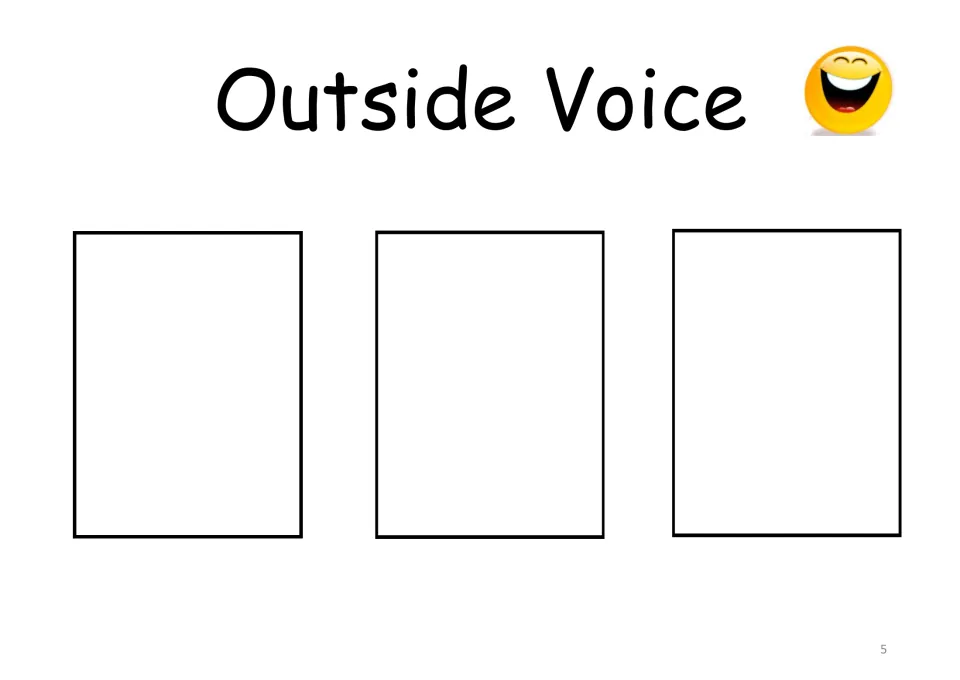 Outside voice sorting mat: students choose three situation cards where a loud outdoor voice fits and place them here
