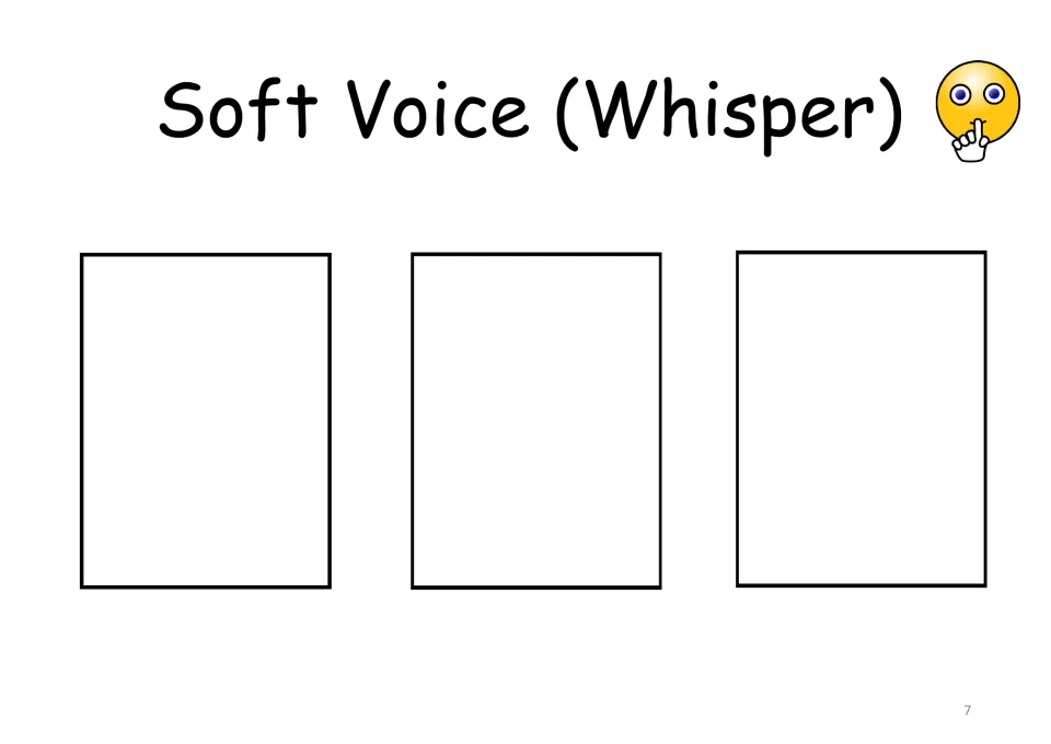 Soft voice (whisper) sorting mat: students sort three situation cards where quiet whispering is expected, level 4