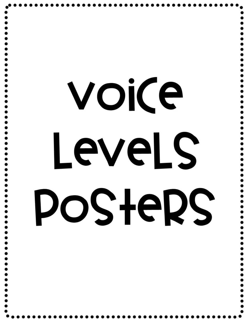 Cover titled Voice Levels Posters, opening a set of classroom posters that show voice levels 0 through 3