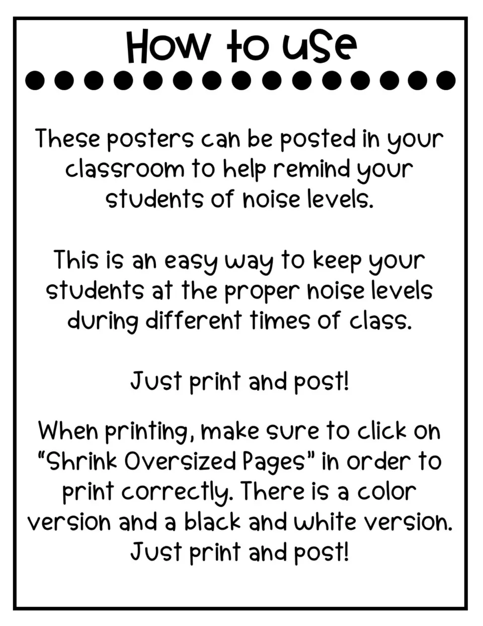 How to use: print-and-post directions, with a tip to select Shrink Oversized Pages; color and black-and-white sets
