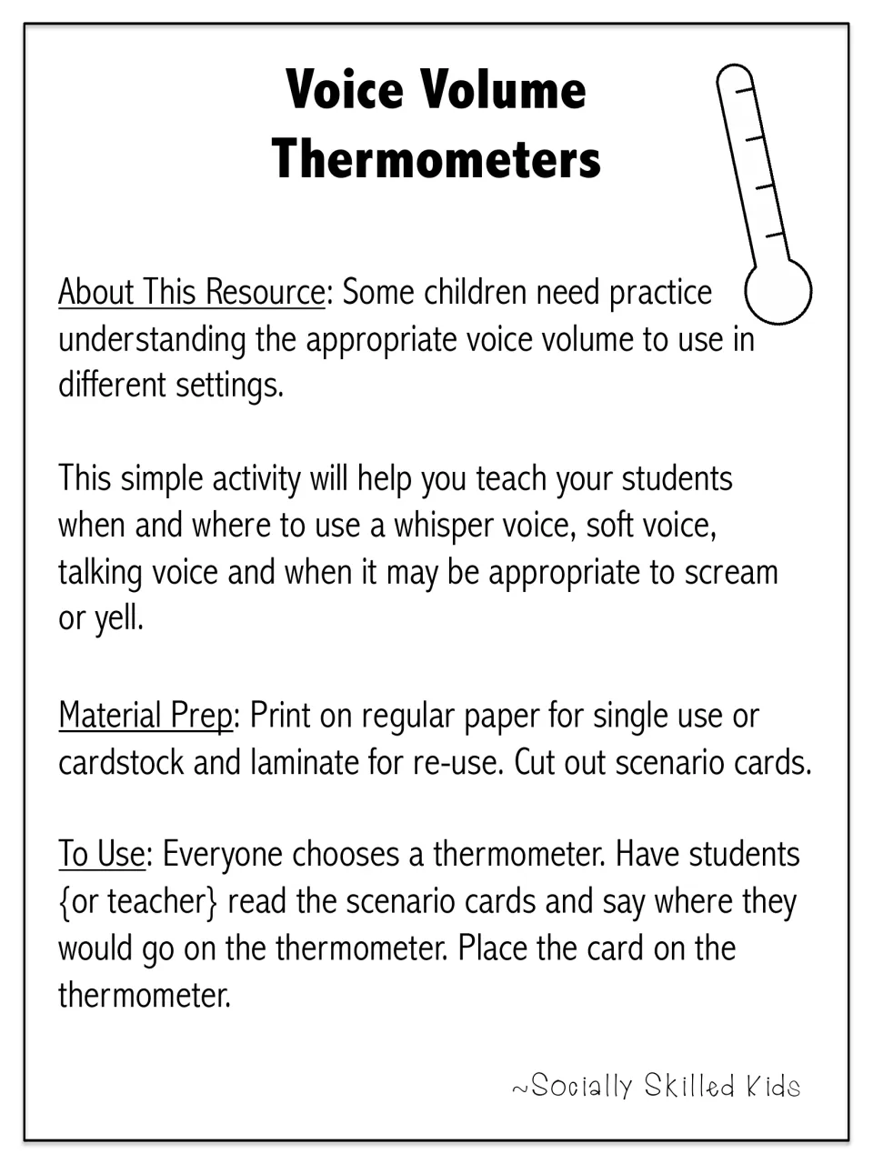 Voice volume teacher directions: when to whisper, use a soft or talking voice, or yell, plus prep steps and how to play