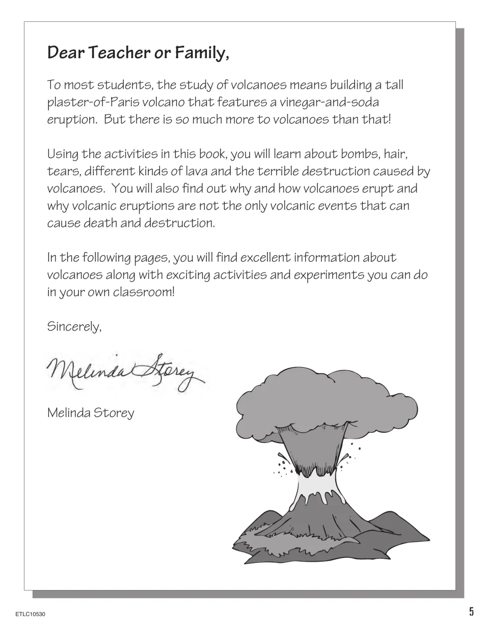 Introductory letter to teachers and families outlining the unit’s study of lava, eruptions, and volcanic destruction