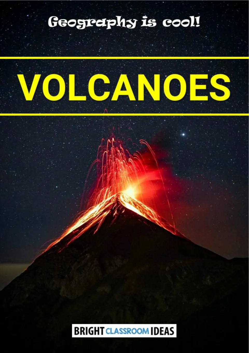 Cover of Volcanoes - Geography Is Cool!, a geography eBook, featuring a photograph of an erupting volcano