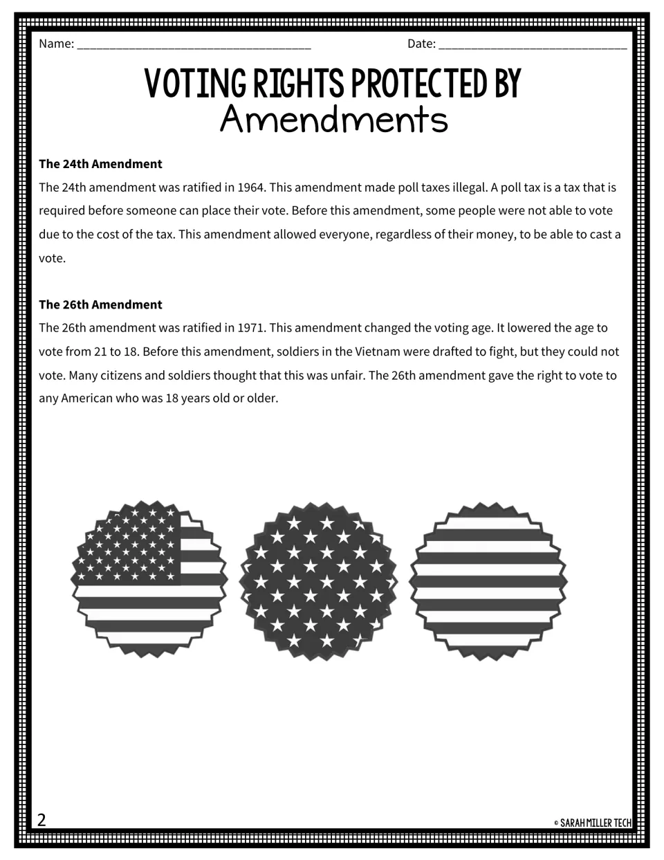 Reading continued: the 24th Amendment ending poll taxes in 1964 and the 26th lowering the voting age from 21 to 18